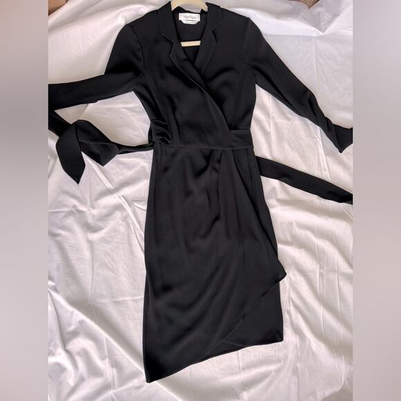 MAXMARA Italian Wrap Dress Black V Neckline US 6 collar neck Classic Jackie O - Picture 9 of 14